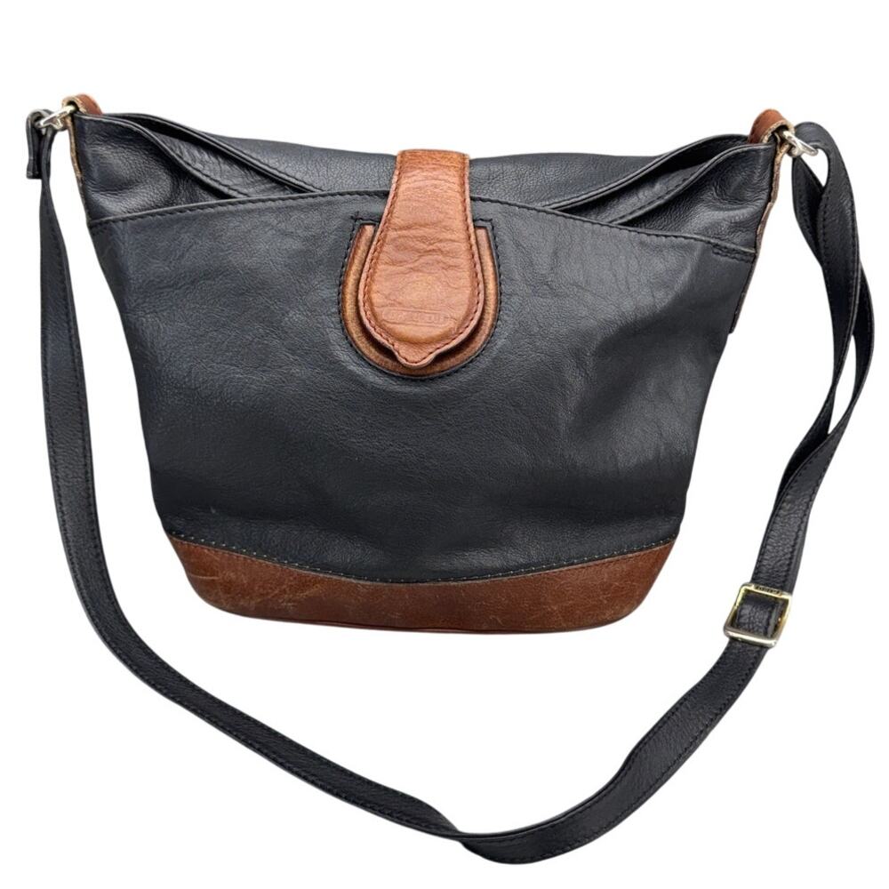 Giudi Vintage Black Brown Leather Hobo-Style Handbag Crossbody Purse
